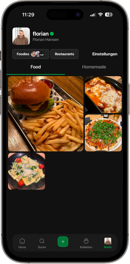 foodo App - Profil Ansicht